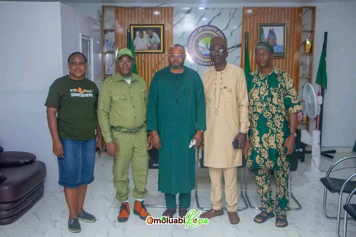 Commissioner for Youth Affairs, Hon. Olagunju Moshood Olalekan, Receives NYSC CW&HS Director